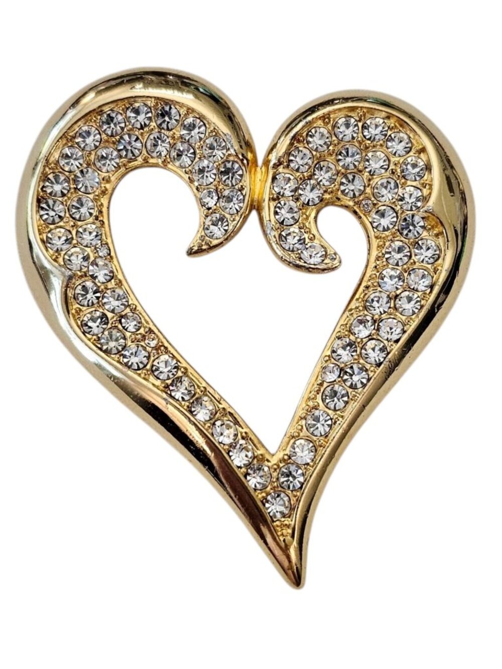 LR Heart Brooch Lady Remington, Clear Rhinestone, Open Heart Pin, Signed, J84